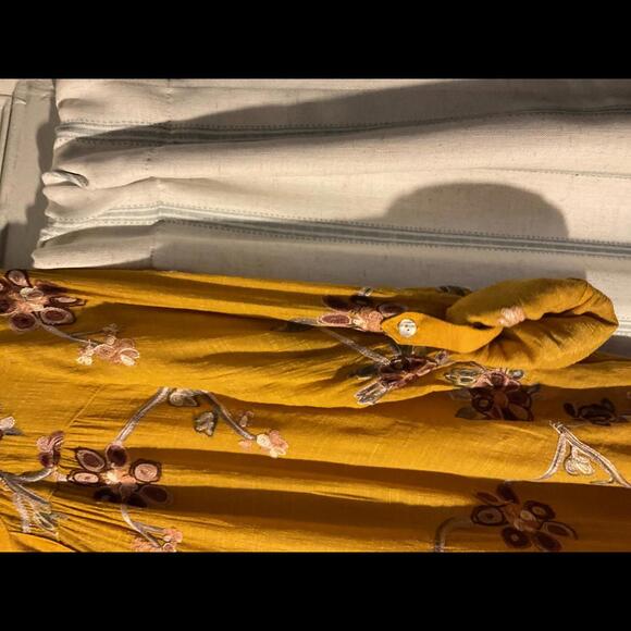 Anthropology Fig and Flower Mustard Gauze Embroidered Button Up Blouse 2X - Picture 5 of 11